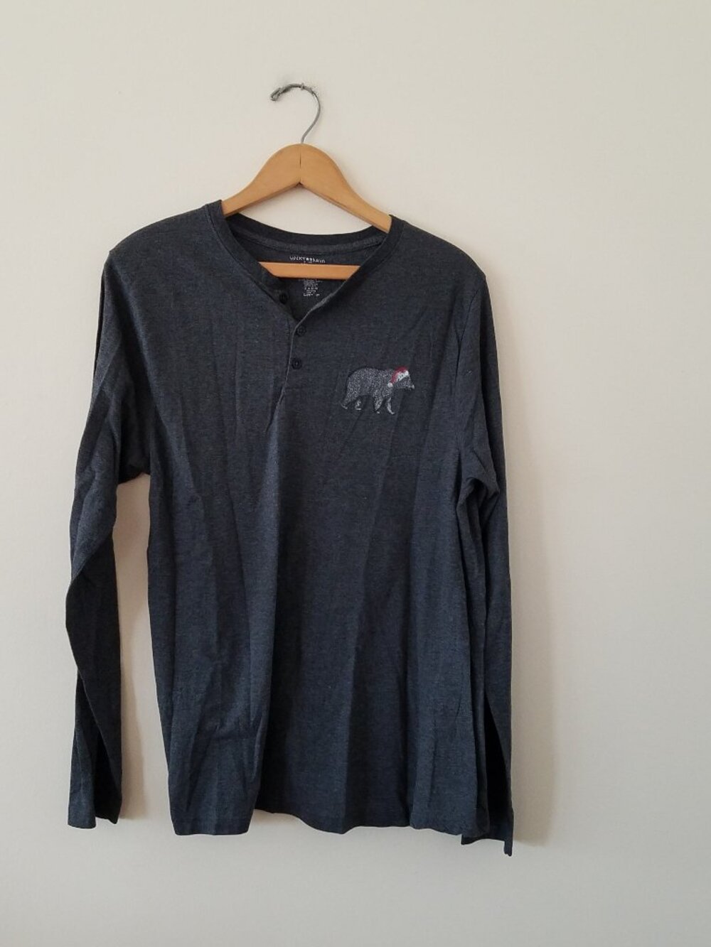 LUCKY BRAND Sleepwear UNISEX Shirt Size LARGE Charcoal Henley Christmas